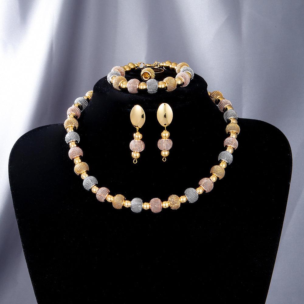 5Pcs Metallic and Gold Beaded Jewelry Set