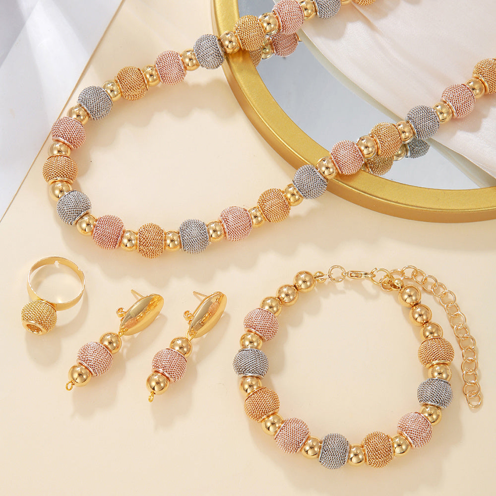 5Pcs Metallic and Gold Beaded Jewelry Set