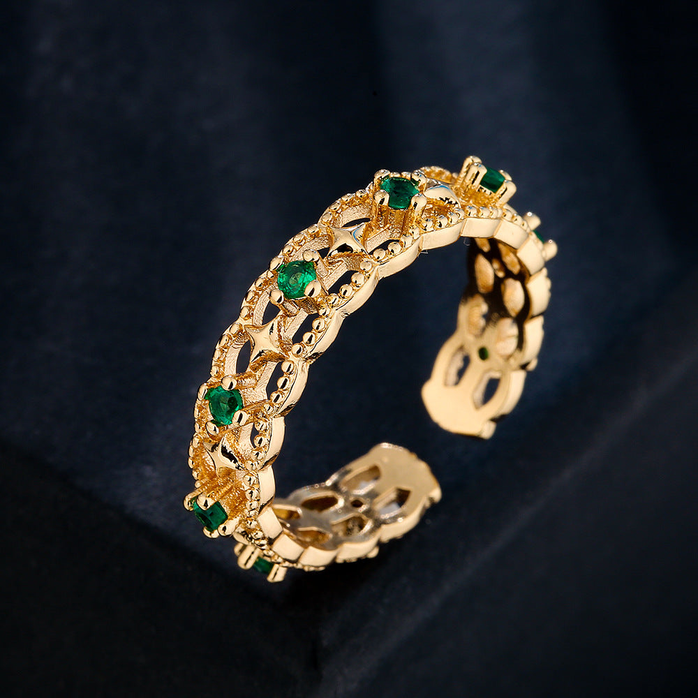 Luxury Retro Green Zircon Ring
