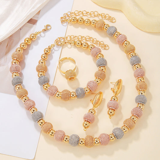 5Pcs Metallic and Gold Beaded Jewelry Set