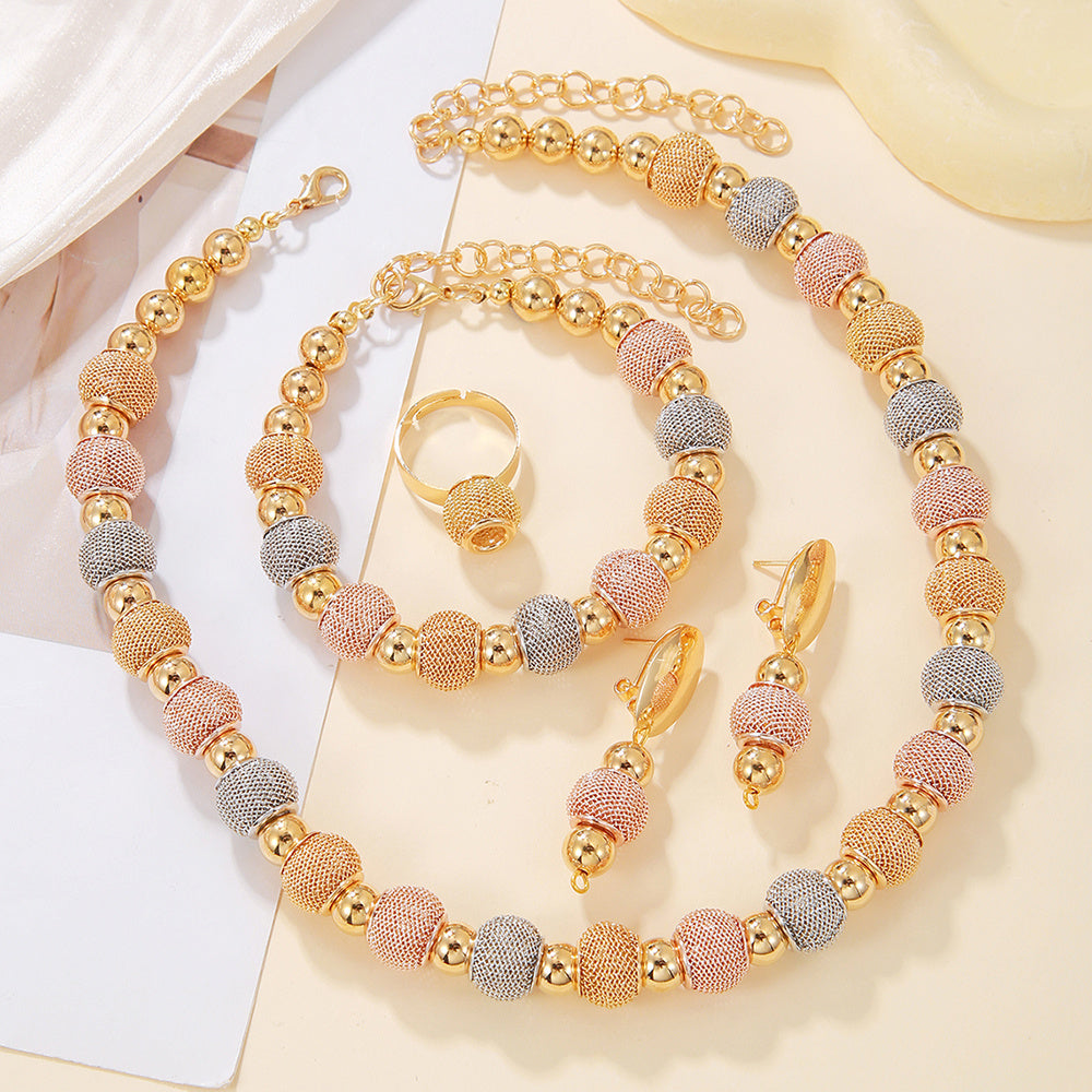 5Pcs Metallic and Gold Beaded Jewelry Set