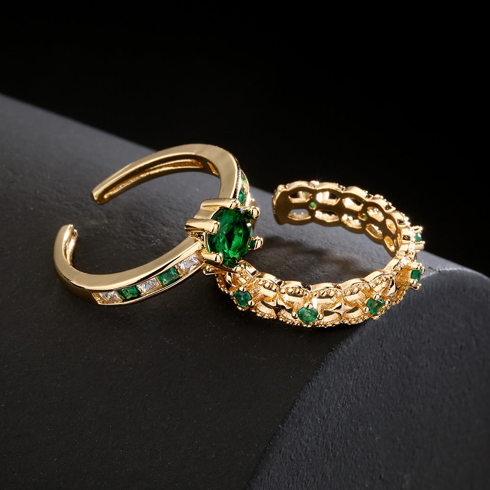 Luxury Retro Green Zircon Ring